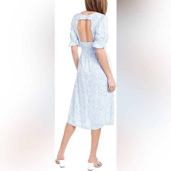 Lost + Wander Wander My Way Midi Dress S Blue White Floral Tie Front Smocked NWT - Picture 10 of 10